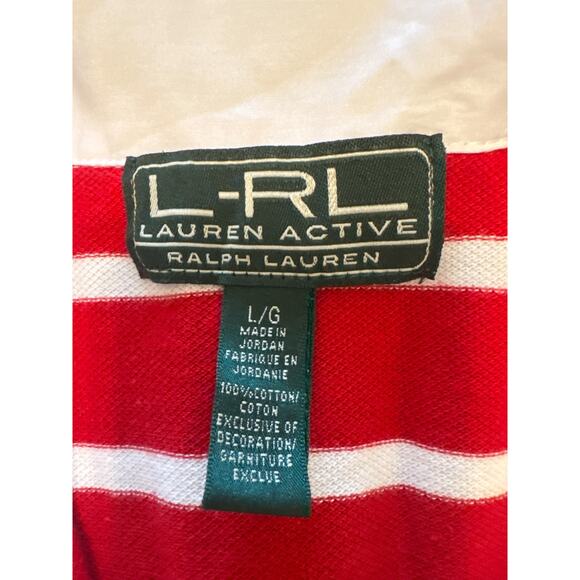 LRL Ralph Lauren Red White Striped Polo Shirt | Large | Nautical Style | 1/4 Zip - Picture 9 of 11